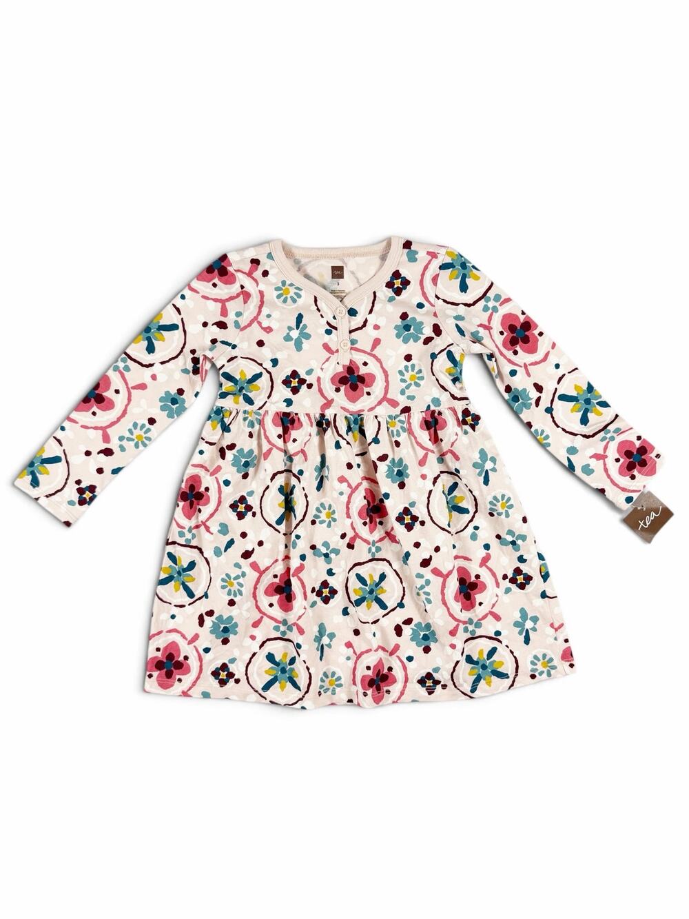 NEW Tea Collection Girls Floral Henley Long Sleeve Dress Medallion Size 3